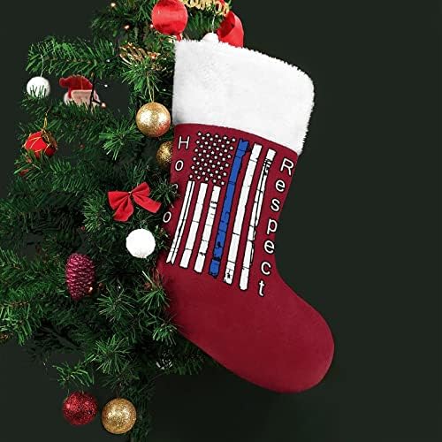 Тенки сина линија Американско знаме Божиќно порибување чорапи печати Божиќно дрво од камин