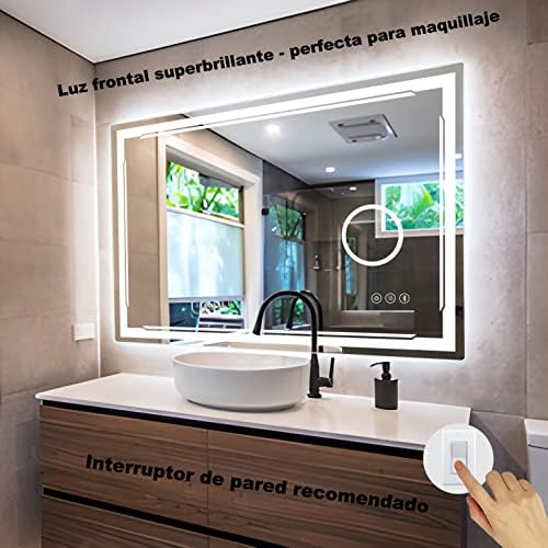MTMIRROR 48 x30 LED Бања Огледало Со Вграден Bluetooth Звучник И 3x Лупа-Паметни Осветлени Суета Шминка Ѕид Монтирани Огледала