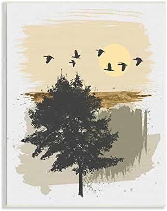 Tuphell Industries птици кои летаат над дрво Брзо апстрактно гранџ сликарство, дизајн од Алонзо Саундерс