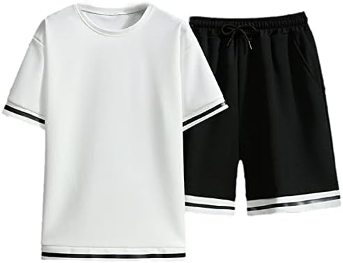 Летни обични мажи поставува шарени џемпери + панталони спортски обични потти од пот 2 парчиња машка облека за мажи за машка облека за мажи