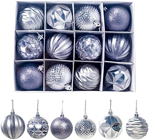 Орнаменти за Божиќни топка во Ховико, 12 парчиња Божиќни украси за божици за декор на дрво од дрво 2,36 инчи распрскувани украси за еднократно