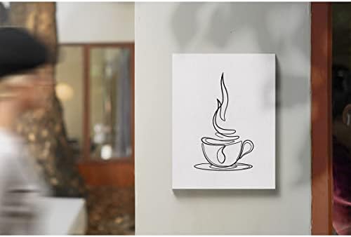 Кафе чаша линија врамена платно домашна уметност, кафе чаша линија уметничка печатење слики постер 12 x 15 минималистички wallиден