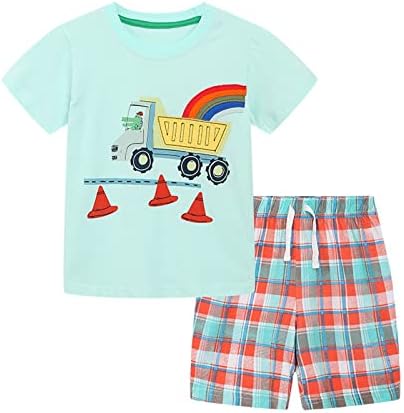 Бебе момче облекува деца Детско момче облека Обичен цртан филм со кратки ракави, печатени кошули, капачиња од 3 парчиња облеки