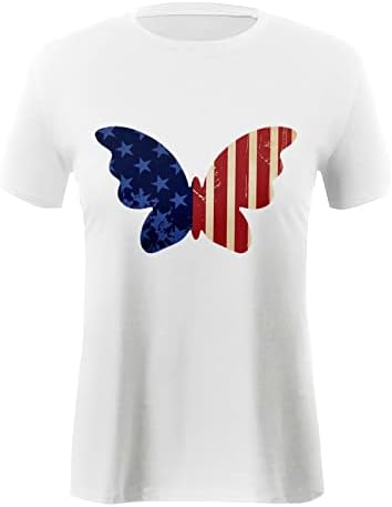4-ти јули кошули женски американски знаме маица обични летни врвови со кратки ракави ленти ленти за вратоврска удобна лабава