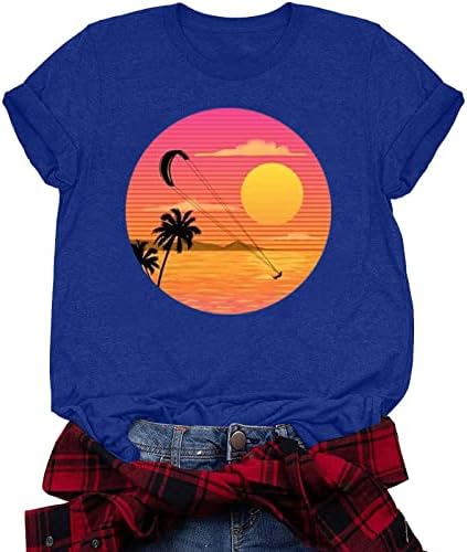 Кокос на плажа врвови за жени опуштена екипаж блуза обични кратки ракави маички летни хавајски маички за одмор