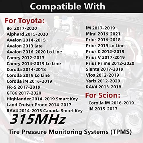 HENGCOOL 42607-06020 PMV-C010 TPMS Сензори за монитор на притисок на гумата на гуми 4PCS 315MHz за Toyota 2013-2019 Camry Corolla Prius