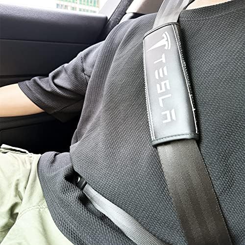 Замена Тесла Универзален сервис за автомобилски ленти 2 парчиња, влошки на рамената на безбедносниот појас на јаглеродни влакна/кожен