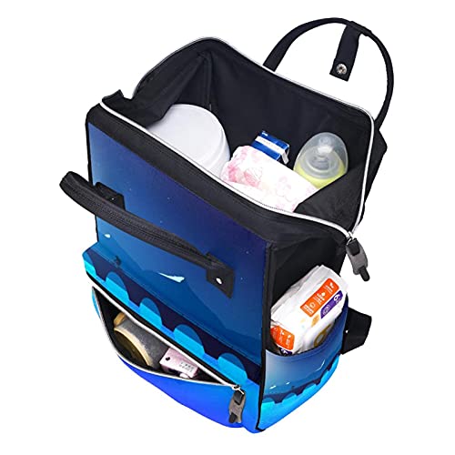 Минималистички Сини Пејзажни Торби За Торби За Пелени Мумија Ранец Со Голем Капацитет Торба За Пелени За Нега На Бебиња