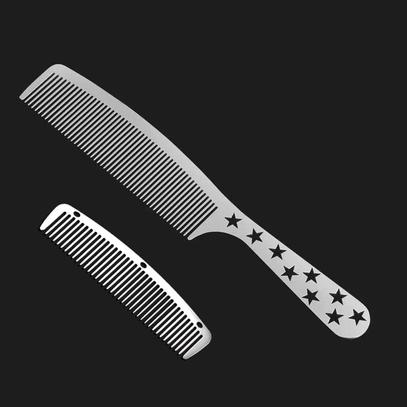 2 парчиња метални анти -статички бербер чешла од не'рѓосувачки челик чешел за сечење чешел постави коса стилизирање на фризерски