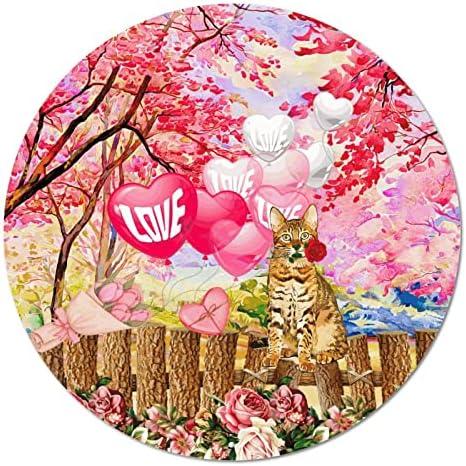 Тркалезен метален знак Денот на в Valentубените миленичиња мачка и розови loveубовни балони гроздобер венец знак рустикален домашен