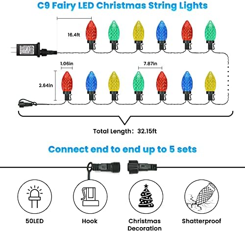 Toodour C9 Божиќни светла разнобојни и Божиќни декоративни светла со скалила со Дедо Мраз