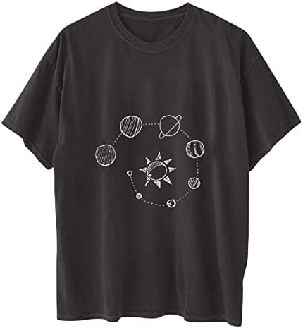 Womenените гроздобер потресени врвови на месечината печурка графичка маица плус големина капка рамо рамо со долги ракави врвна кошула на екипажот