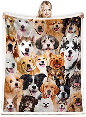 Juirnost Dog Print Cogeубител на кучиња подароци смешни слатки кучиња на ќебе кутре куче тематски подароци за девојки жени супер меко кадифен