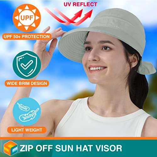 Sun Cube Women Sun Sun Hat upf 50+, zip Off Sun Hat Visor, Ponytail Sun Stefter Protection Protect