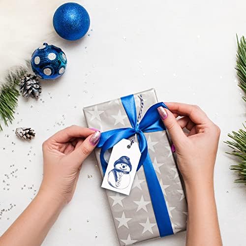 Whaline 120pcs Зимска хартија за подароци поставени бели сини Божиќни етикети за обесени ознаки со 66 стапки јута низа за DIY Божиќни уметности