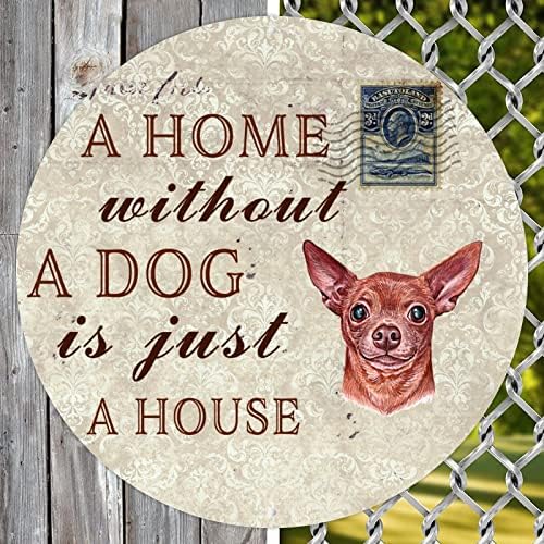 Смешно Метално Куче Знак Плакета Дом Без Куче Е Само Куќа Тркалезно Милениче Куче Знак За Добредојде Со Смешно Милениче Куче