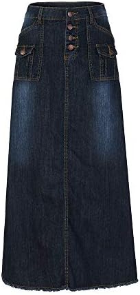 Модно здолниште на женски Harajuku Долго средно копче за половината, предно здолниште, плус големини фармерки долги тексас макси здолништа