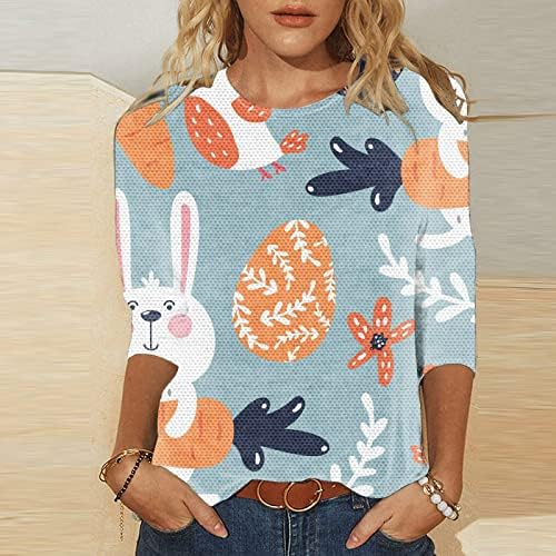 Велигденски кошули за жени среќна велигденска буква печатено влечење симпатична зајаче маичка врвна лабава екипаж 3/4 ракав маица