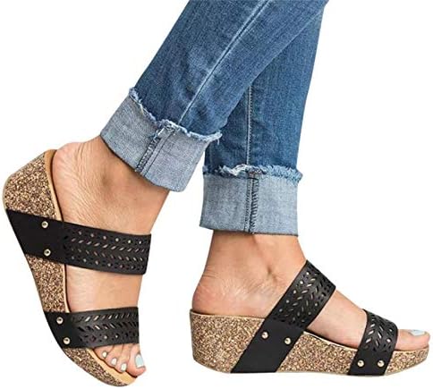 Ксуданел женски сандали со клинови платформи се лизгаат на отворено пети плажа обични сандали за летни фустани сандали за жени