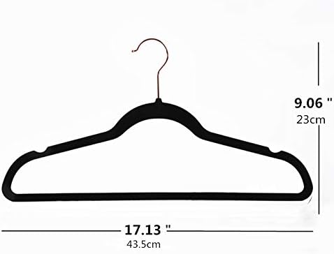 Arekuaei Premium Black Velvet Hangers HeavyDuty - Nonlip - Handet Suit Hangers - куки од бакар/розово злато, закачалки за облека за
