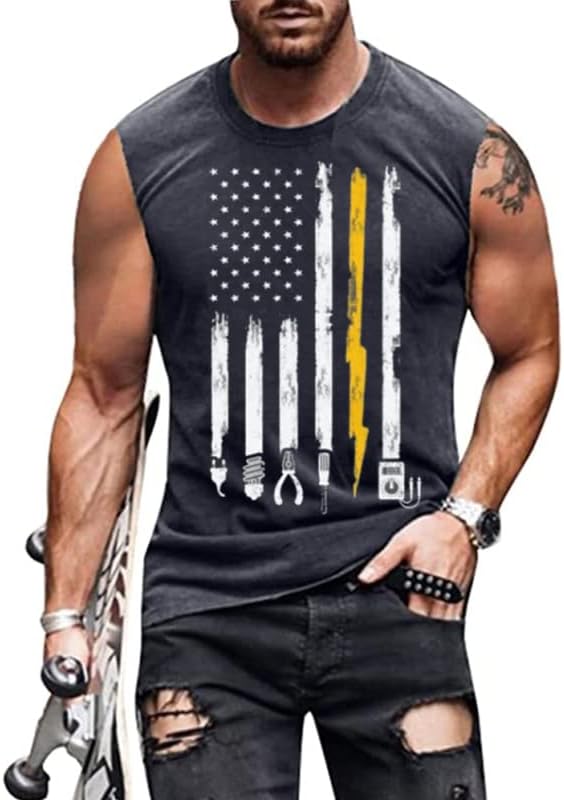 4 -ти јули Американско знаме Патриотски резервоарот Топ кошули Менс воздухопловни летала летање на мускули без ракави за вежбање