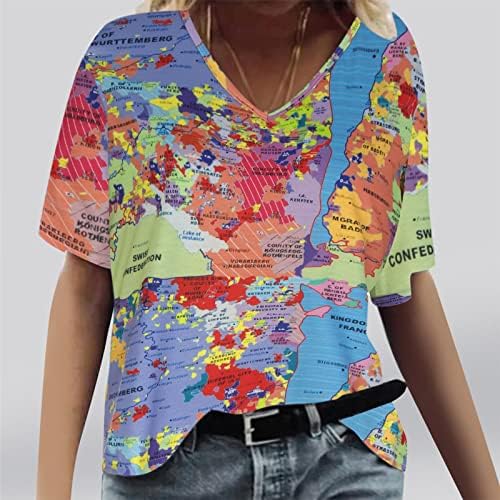 Блуза Дами Fall Лето Облека Краток Ракав V Вратот Памук Графички Блуза Кошула ЗА Тинејџерки 5c 5C