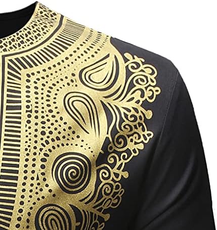 Машки 2 парчиња Дашики постави облека со златен принт со долги ракави африкански кошула и панталони Традиционален етнички костум