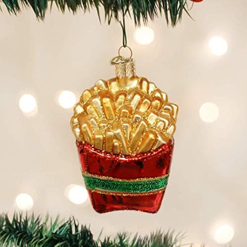 Божиќни украси на стариот свет: стакло со храна со балпарк стакло разнесени украси за новогодишна елка, помфрит