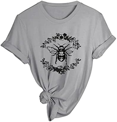 Обична маица врвни жени пролетни летни пчели печатени кратки ракави o врат маица врвни високи женски кошули