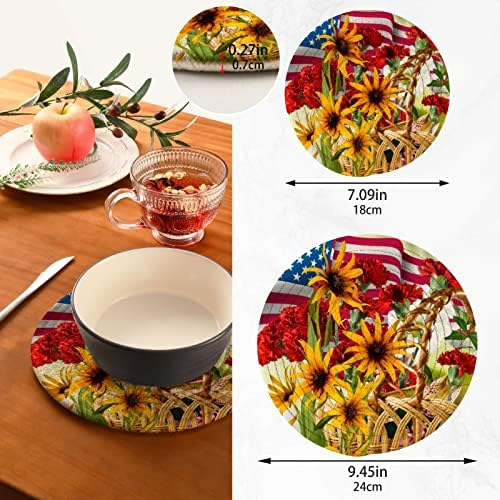 Американски цвеќиња со флаери за топли садови за држачи на тенџере сет од 2 парчиња топли влошки за кујнски памучни тркалезни обичаи за