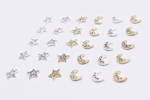 Lifeost 30 парчиња starsвезди Месечи на нокти со нокти со ригистони злато и сребрени накит за нокти за нокти 3Д жени нокти големи привлечност