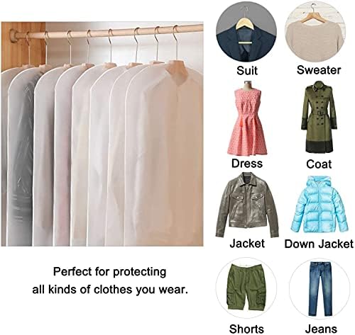 КЛЕВЕРИСЕ 10 Пакет Торби За Облека - Капут Заштитни Кеси За Покривање Фустани-Отпорни На Прашина Обесени Кеси За Заштита На Облека Со Полн Патент
