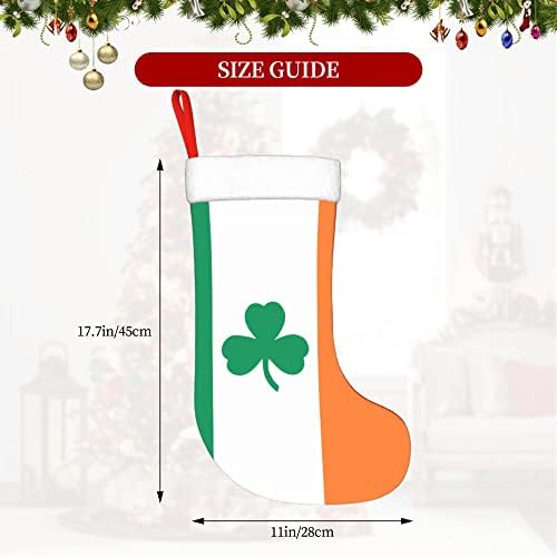 QG ZZX Божиќни чорапи со бела супер мека кафушка манжетна ирско знаме Шамрок Божиќни чорапи Божиќни украси за порибување