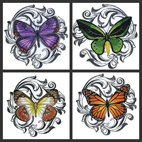 Надвор од обичај и уникатни неверојатни шарени пеперутки [Скарлет Језебел со барок] извезено железо на/шие лепенка [5 x5] направено во САД