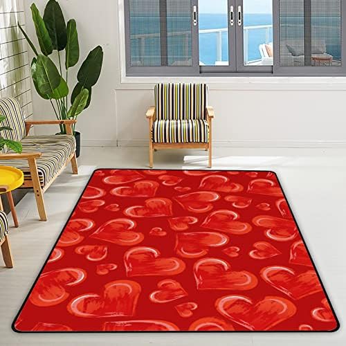 Tsingza Soft килим со големи површини, акварел црвени срца удобно затворено тепих, бебе игра за бебиња за дневна соба спална соба расадник домашен