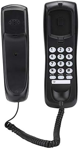 Ashata Wallид монтиран со кабелски црна боја за англиски жичен десктоп wallиден телефон, фиксни телефон со копчиња за брзо