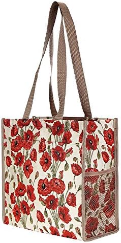 Signare Tapestry црвено -бело женско шопинг торба/торба за рамо со афион