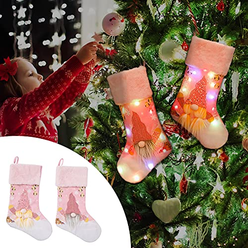 Божиќна прекрасна розова порибување на х-мас-дрвја украси LED светла светкави чорапи на Рудолф образец за декорација на домашни забави