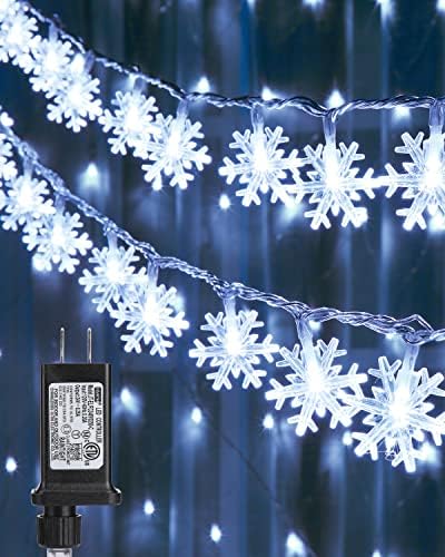 Flacchi бела снегулка жица светла 100 LED 33ft Божиќни светла тајмер приклучок во самовила светла 8 режими водоотпорен поврзан