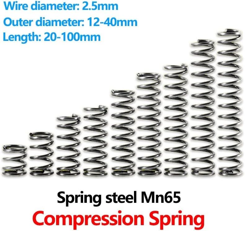 Cartertool 5pcs жица DIA2.5mm шок апсорбирајќи притисок на притисок компресија Цилиндричен спирален калем задни заднини компресирани пролет