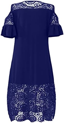 Fragarn плус големина ладен фустан на рамо за жени лето елегантен чипка за чипка кратки ракави лабава а-линија за замав неправилен