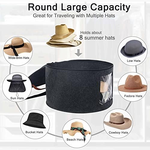 Кутија за капачиња за капа, капа за складирање на капа за жени и мажи, кутија за капачиња со рачка и кука, стабилна каубојска капа кутија