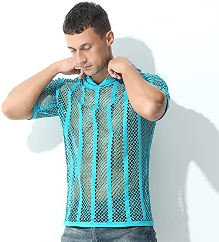 Машка кошула со маичка со рибини, шарена мрежа чиста, видете преку тренингот на врвот на теретана на мускулите активни кошули со маички
