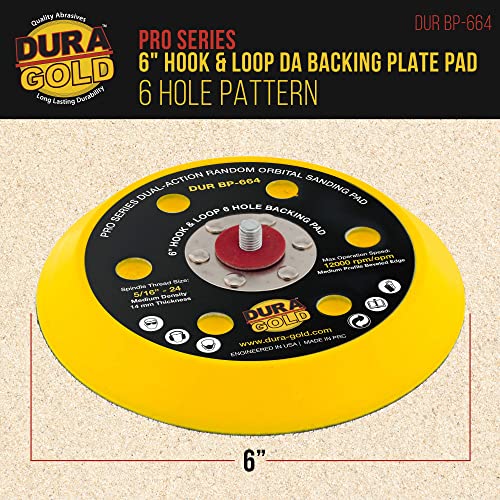 Дура-златна груба пакет сорта 6 дискови од шкурка, шема на 6 дупки и 6 кука и јамка DA плоча за поддршка