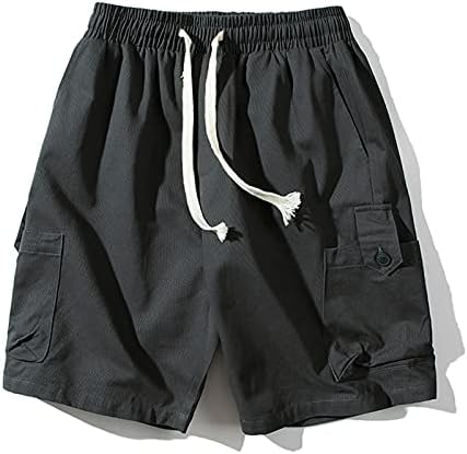 Карго шорцеви за мажи плус големина, летна еластична половината за влечење на улична облека мода во Бермуда шорцеви со џебови
