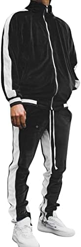 Zуер машки велур тренерки зимско топло топло подножје за потпови постави долги ракави блок во боја, случајна спортска облека за удобност