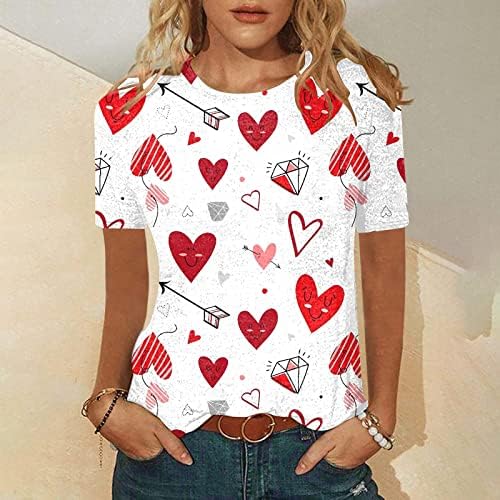 Женска женска срцева џемпер за џемпери за валентин графичка кошула Среќна кошули за Денот на вineубените в Valentубените врвови на