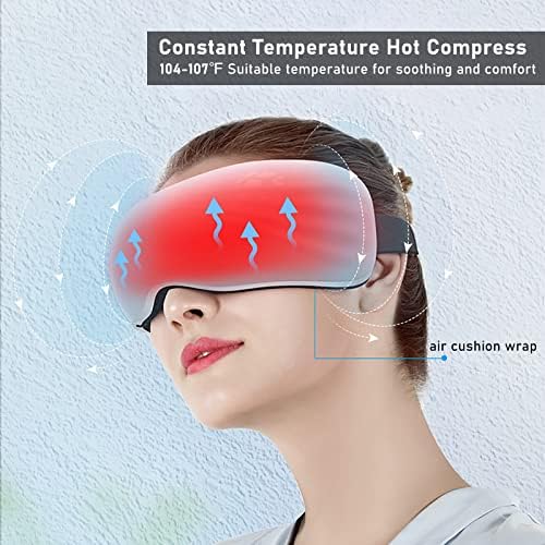 Massager Massager Bluetooth Eye Massger за мигрена со музика, 360 ° Fit и 180 ° преклопување загреан масажер за очите за олеснување