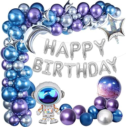 Винрајк 109 ПАРЧИЊА Вселенска Декорација За Роденденска Забава Метален Балон Венец Лак Комплет Со Среќен Роденден Галакси Ракета Астронаут