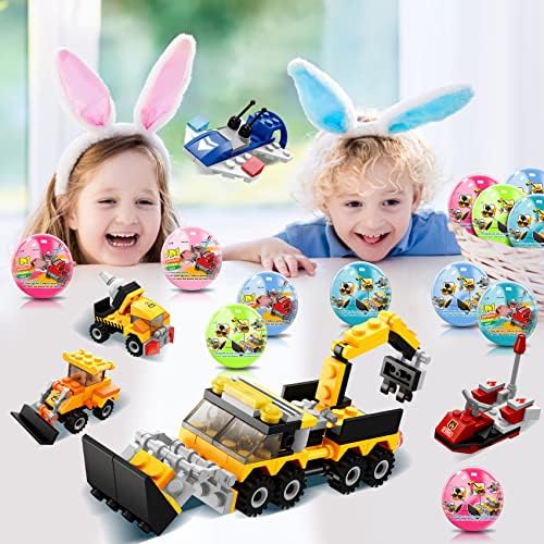 Префилирани Велигденски Јајца Деца Подарок: 12 Велигденски Јајца Исполнет Со автомобил &засилувач; Хеликоптер Градежни Блокови Играчки | 2.8